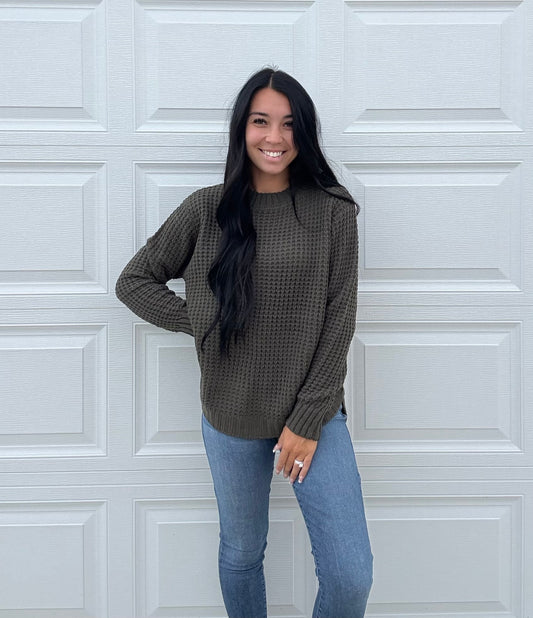 Promise Me Sweater In Olive Green