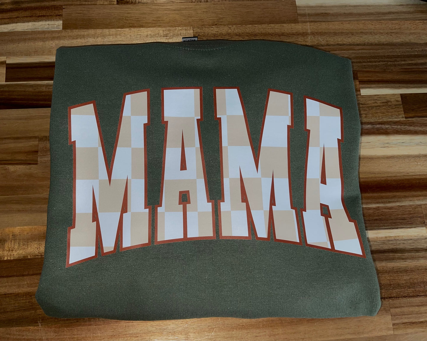 Mama Checkered Crewneck In Military Green