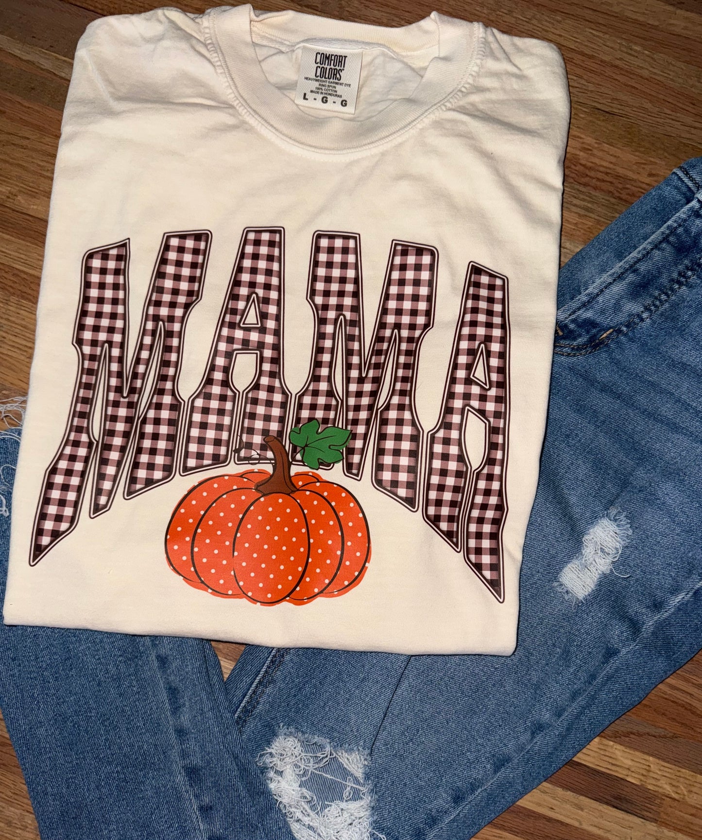 Mama Fall Brown Checkered Tee