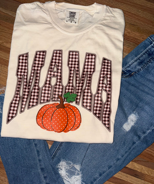 Mama Fall Brown Checkered Tee