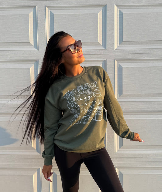 Cozy Season Crewneck In Military Green